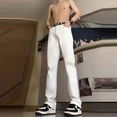 悍戈 美式高街风情侣百搭弹力直筒微喇显高显瘦长裤牛仔裤 男女同款