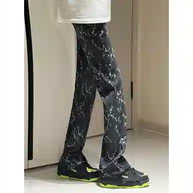 悍戈 美式高街满印提花水洗直筒百搭潮牌长裤牛仔裤 男女同款