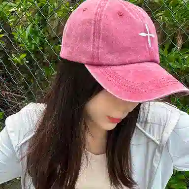 冠辉 简约十字刺绣复古做旧户外遮阳防晒 棉质 棒球帽 男女同款情侣款