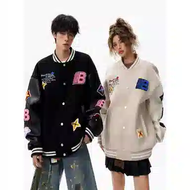 JIMI&JONS Embroidered Patch Baseball Jacket