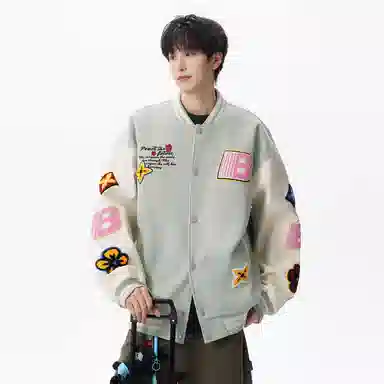 JIMI&JONS Embroidered Patch Baseball Jacket