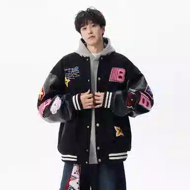 JIMI&JONS Embroidered Patch Baseball Jacket