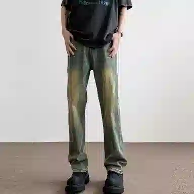 布客行 美式复古高街废土风微喇直筒通勤垂感长裤牛仔裤 男女同款