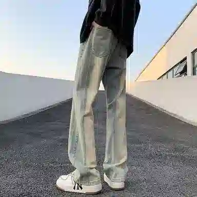 悍戈 美式复古潮流拼接设计感舒适百搭牛仔裤 男女同款