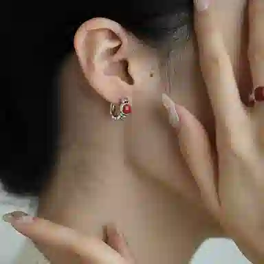 恋美 红方糖镂空竹节新中式国风复古手工气质 玛瑙 耳环 女款