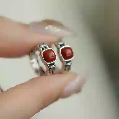 恋美 红方糖镂空竹节新中式国风复古手工气质 玛瑙 耳环 女款