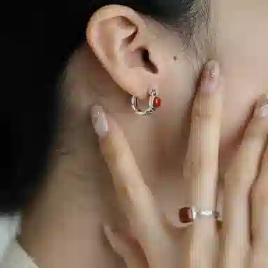 恋美 红方糖镂空竹节新中式国风复古手工气质 玛瑙 耳环 女款