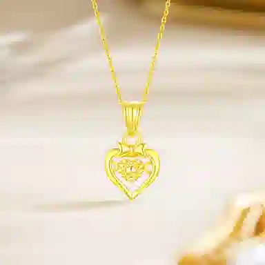 行金银中 黄金蝴蝶结灵动镂空爱心 跳动的心璀璨闪耀甜美系 精致轻奢高级感锁骨链 足金 一口价 项链 男女同款情侣款