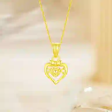 行金银中 黄金蝴蝶结灵动镂空爱心 跳动的心璀璨闪耀甜美系 精致轻奢高级感锁骨链 足金 一口价 项链 男女同款情侣款