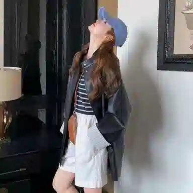 稻草人 复古立领中长款休闲宽松皮衣 女款