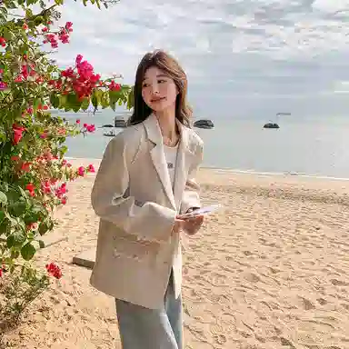 稻草人 韩系通勤蕾丝拼接外套气质时尚高级感显瘦减龄西装 女款