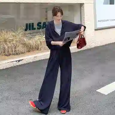 稻草人 宽松阔腿洋气舒适百搭设计感显瘦休闲套装 女款