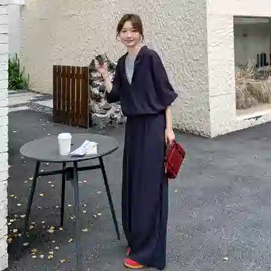 稻草人 宽松阔腿洋气舒适百搭设计感显瘦休闲套装 女款