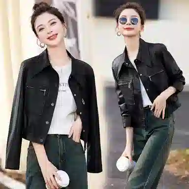 稻草人 时尚复古休闲潮流短款秋外套皮衣 女款