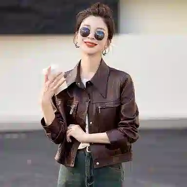 稻草人 时尚复古休闲潮流短款秋外套皮衣 女款