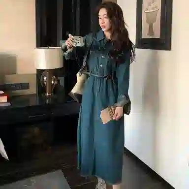 稻草人 休闲舒适收腰时尚百搭长袖连衣裙 女款