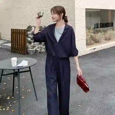 稻草人 宽松阔腿洋气舒适百搭设计感显瘦休闲套装 女款