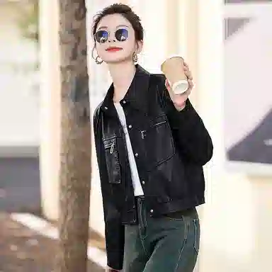 稻草人 时尚复古休闲潮流短款秋外套皮衣 女款