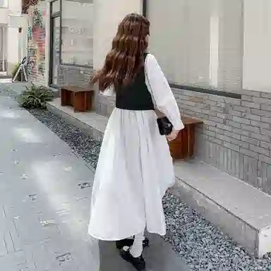 稻草人 时尚简约设计马甲连衣裙两件套裙装套装 女款