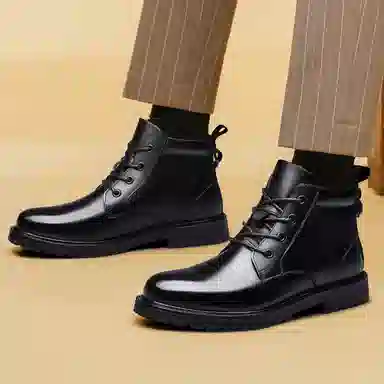 袋鼠头 牛皮革 舒适百搭 防滑厚底 中筒 马丁靴