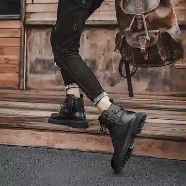 袋鼠头 牛剖层革 时尚百搭日常 短靴 男女同款 黑色