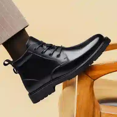 袋鼠头 牛皮革 舒适百搭 防滑厚底 中筒 马丁靴