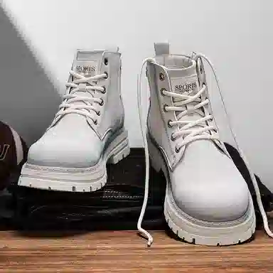 袋鼠头 超纤皮头层猪皮 潮流百搭 防滑软底  英伦风 中筒 马丁靴 男款