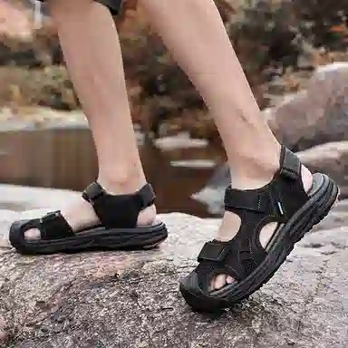 袋鼠头 魔术贴 穿脱方便 沙滩凉鞋 男款