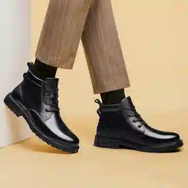 袋鼠头 牛皮革 舒适百搭 防滑厚底 中筒 马丁靴