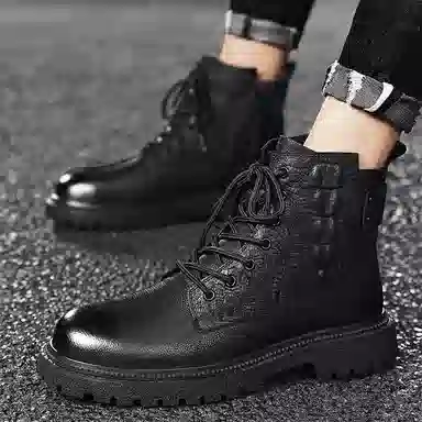 袋鼠头 牛剖层革 时尚百搭日常 短靴 男女同款 黑色