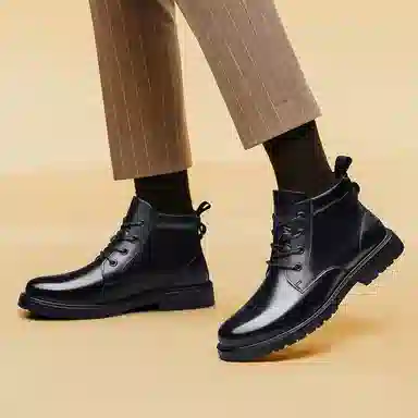 袋鼠头 牛皮革 舒适百搭 防滑厚底 中筒 马丁靴