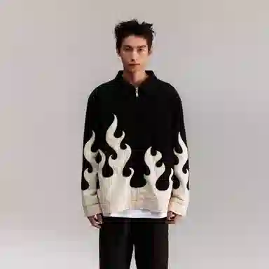 寻星记 美式潮流火焰灯芯绒学院风高街运动休闲百搭棒球服夹克外套 男女同款