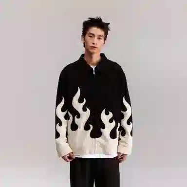 寻星记 美式潮流火焰灯芯绒学院风高街运动休闲百搭棒球服夹克外套 男女同款