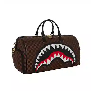 Sprayground Shark Logo Checkerboard Travel Bag Brown