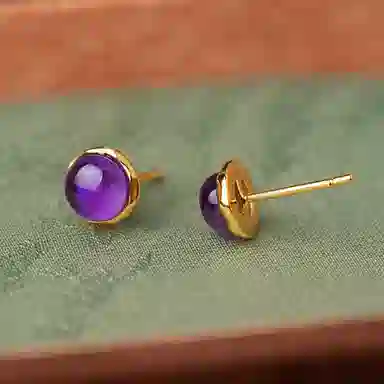 小银匠 八方来财耳饰个性百搭小众设计豆豆圆珠时尚贵气款#好运天然 紫水晶 耳钉 女款