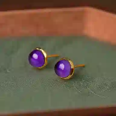 小银匠 八方来财耳饰个性百搭小众设计豆豆圆珠时尚贵气款#好运天然 紫水晶 耳钉 女款