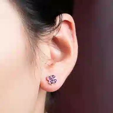 小银匠 四叶草耳饰个性百搭小众设计时尚贵气款天然 紫水晶 耳钉 女款
