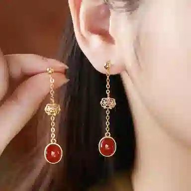 小银匠 如意 中式国风高级感轻奢 玛瑙 玉石耳环 女款