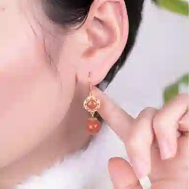 小银匠 中式国风红色复古轻奢高级感 玛瑙 玉石耳环 女款