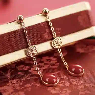 小银匠 如意 中式国风高级感轻奢 玛瑙 玉石耳环 女款