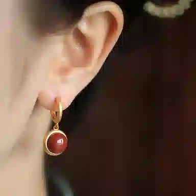 小银匠 红玛瑙平安扣耳坠高级感轻奢耳扣红色耳饰 玛瑙 耳环 女款