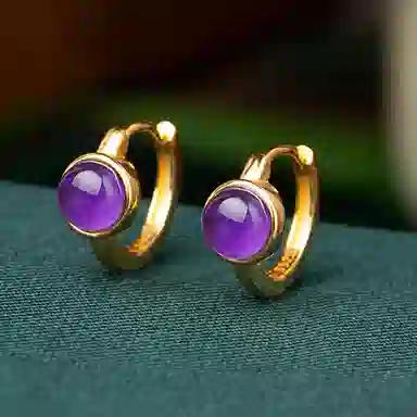 小银匠 豆豆个性百搭小众设计圆珠时尚贵气#好运天然 紫水晶 耳环 女款