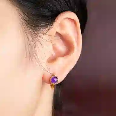 小银匠 豆豆个性百搭小众设计圆珠时尚贵气#好运天然 紫水晶 耳环 女款