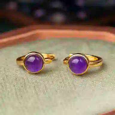 小银匠 豆豆个性百搭小众设计圆珠时尚贵气#好运天然 紫水晶 耳环 女款