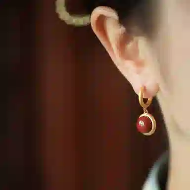 小银匠 红玛瑙平安扣耳坠高级感轻奢耳扣红色耳饰 玛瑙 耳环 女款