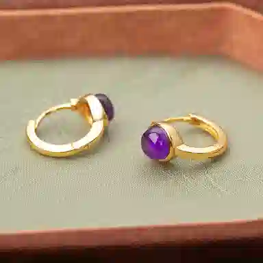 小银匠 豆豆个性百搭小众设计圆珠时尚贵气#好运天然 紫水晶 耳环 女款