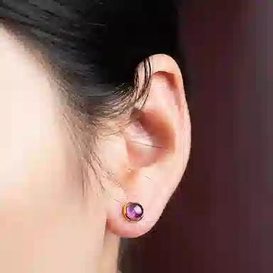 小银匠 八方来财耳饰个性百搭小众设计豆豆圆珠时尚贵气款#好运天然 紫水晶 耳钉 女款
