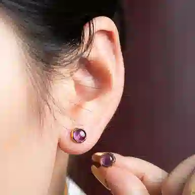 小银匠 八方来财耳饰个性百搭小众设计豆豆圆珠时尚贵气款#好运天然 紫水晶 耳钉 女款