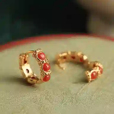 小银匠 红色中国风复古高级感轻奢 玛瑙 玉石耳环 女款