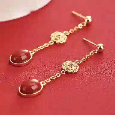 小银匠 如意 中式国风高级感轻奢 玛瑙 玉石耳环 女款